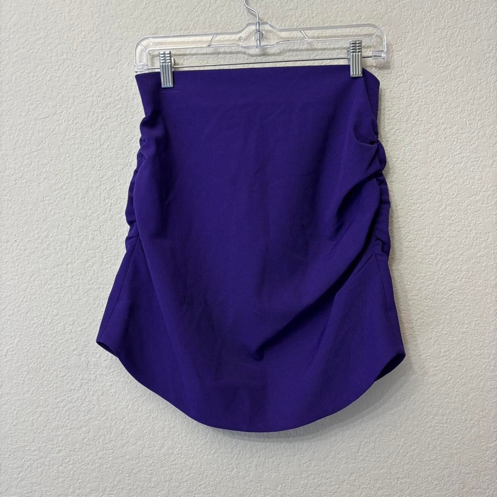 Zara Women's Purple Ruched Mini Skirt Size Medium M Back Zip 18" Length